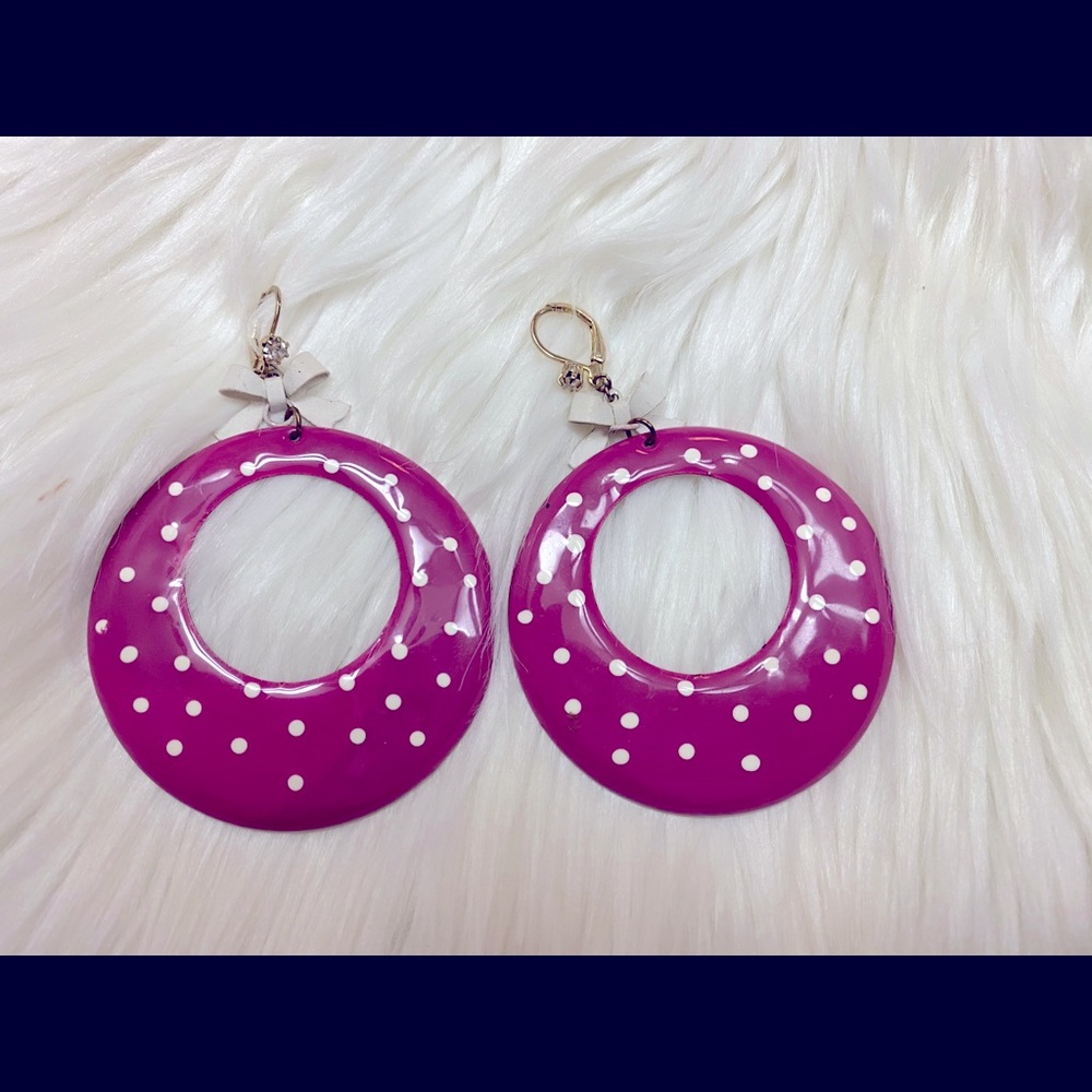 Betsey Johnson Pink Polka Dot Hoop Earrings